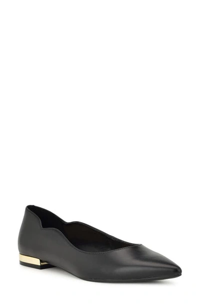 Shop Nine West Lovlady Pointed Toe Flat In Black Smooth