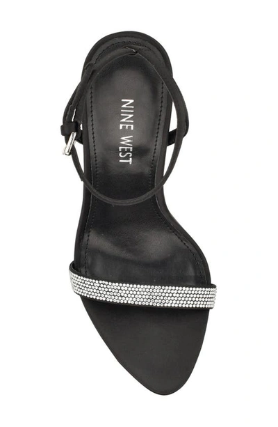 Shop Nine West Rinita Rhinestone Ankle Strap Sandal In Black Crystal Satin