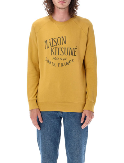 Shop Maison Kitsuné Logo Printed Crewneck Sweatshirt In Yellow