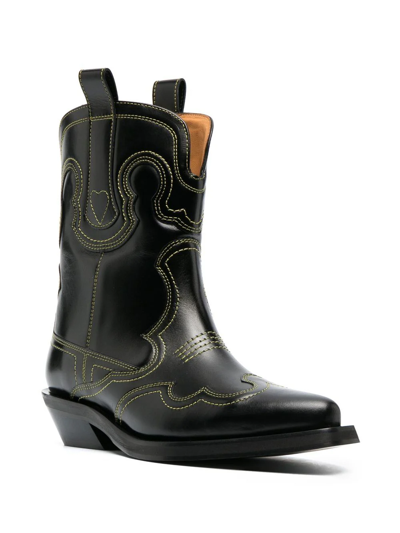 Shop Ganni Low Embroidered Western Boot