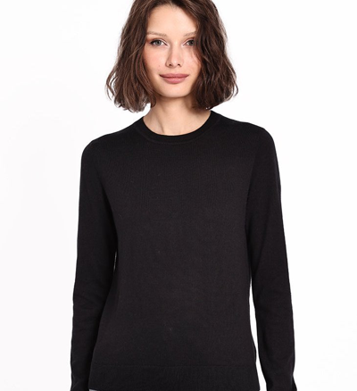 Shop Minnie Rose Supima Cotton Long Sleeve Crew Neck Sweater In Black