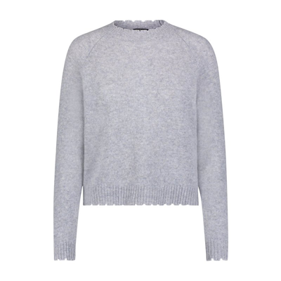 Shop Minnie Rose Cashmere Frayed Edge Cropped Crew Sweater In Grey