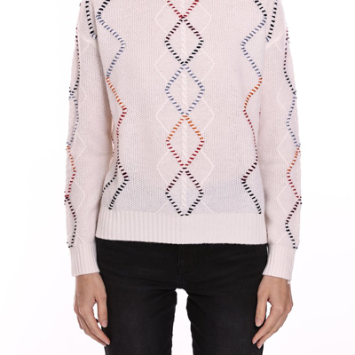 Shop Minnie Rose Cashmere Cable Corded Detail Fringe Pullover In White