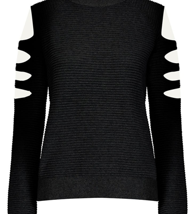 Shop Minnie Rose Cotton Cashmere Crew With Cut Out Details In Black
