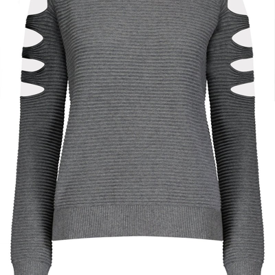 Shop Minnie Rose Cotton Cashmere Crew With Cut Out Details In Grey