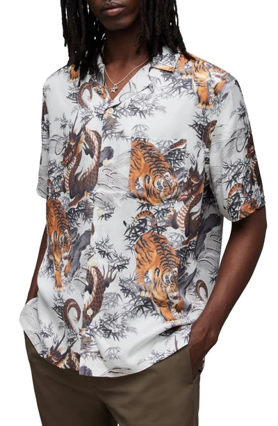Shop Allsaints Kali Relaxed Fit Tiger & Dragon Print Camp Shirt In Off White