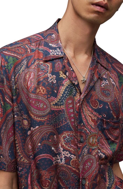 Shop Allsaints Zowie Relaxed Fit Paisley Print Camp Shirt In Depth Blue