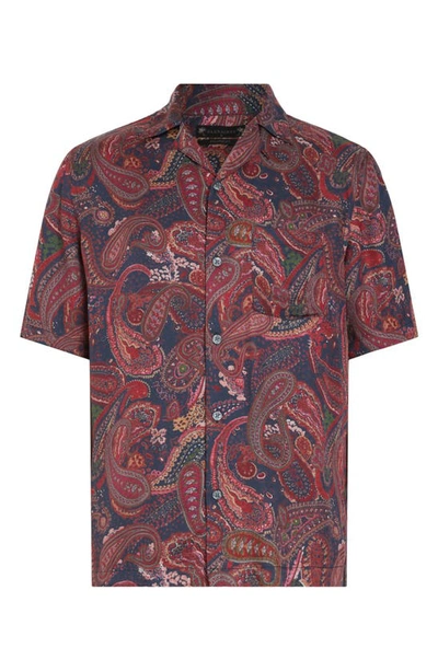 Shop Allsaints Zowie Relaxed Fit Paisley Print Camp Shirt In Depth Blue