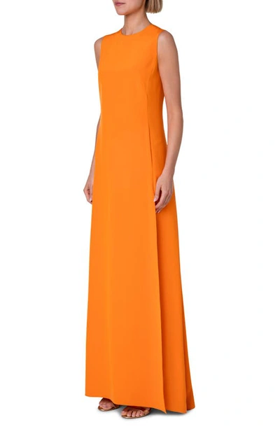 Shop Akris Sleeveless Silk Crepe A-line Gown In Pumpkin