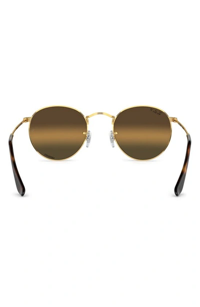 Ray Ban Round Metal Chromance Sunglasses Gold Frame Brown Lenses Polarized 50-21 In Gold Flash
