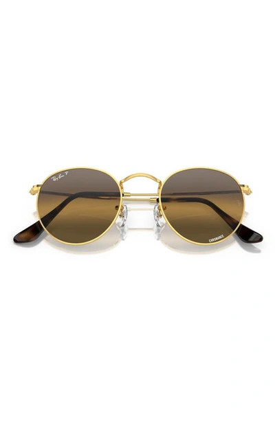 Ray Ban Round Metal Chromance Sunglasses Gold Frame Brown Lenses Polarized 50-21 In Gold Flash