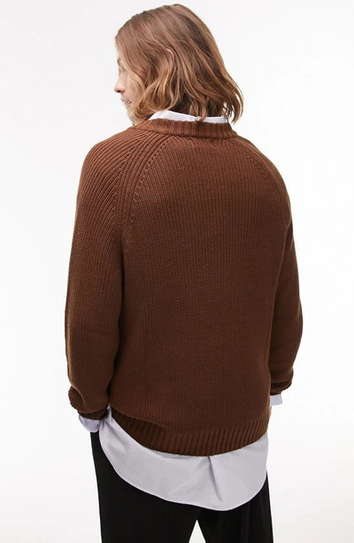Shop Topman Fisherman Rib Crewneck Sweater In Brown