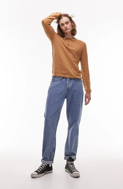 Shop Topman Pointelle Zigzag Polo Sweater In Brown