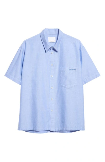 Shop Isabel Marant Iggy Oversize Short Sleeve Button-up Shirt In Faded Blue