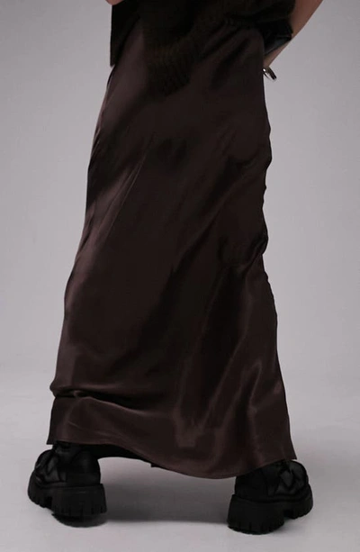 Shop Topshop Drawstring Satin Maxi Skirt In Brown