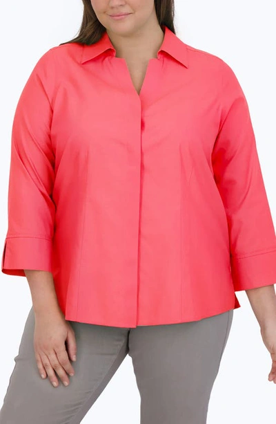 Shop Foxcroft 'taylor' Three-quarter Sleeve Non-iron Cotton Shirt In Simply Red