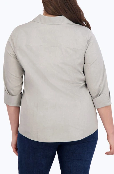 Shop Foxcroft 'taylor' Three-quarter Sleeve Non-iron Cotton Shirt In Silver