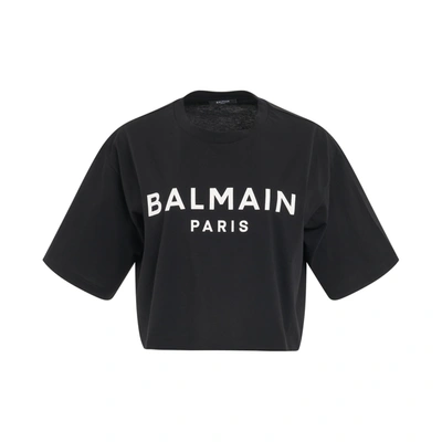 Shop Balmain Cropped Print Logo Eco T-shirt