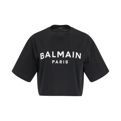 Balmain Logo Print Cropped Cotton Jersey T-shirt
