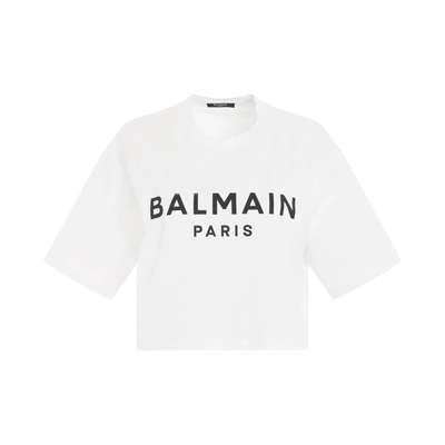 Shop Balmain Logo Print Cropped T-shirt