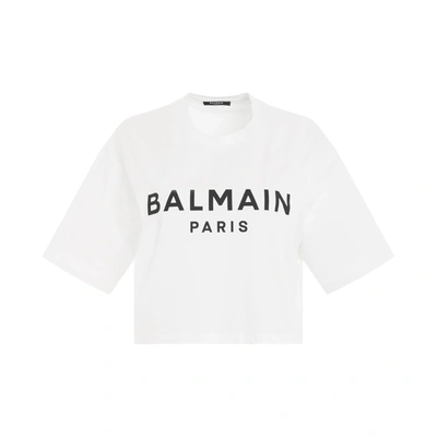 Balmain Logo Cotton Jersey Cropped T-shirt