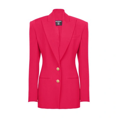 Shop Balmain Belted 2-button Jacket In Pink