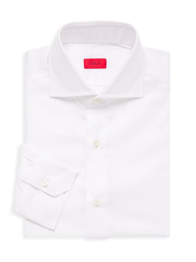 Shop Isaia Men's Textured Cotton Dress Shirt In White