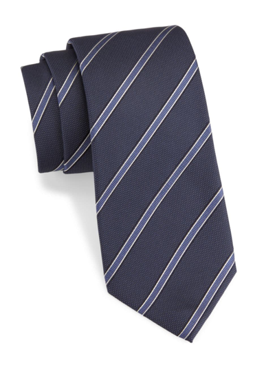 Shop Isaia Men's Textured Striped Silk Tie In Blue