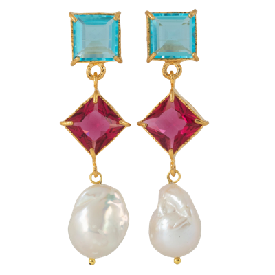 Shop Christie Nicolaides Eliana Earrings Hot Pink In Gold