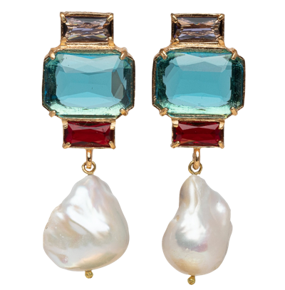 Shop Christie Nicolaides Bambina Earrings Blue In Gold