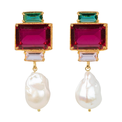 Shop Christie Nicolaides Bambina Earrings Hot Pink In Gold