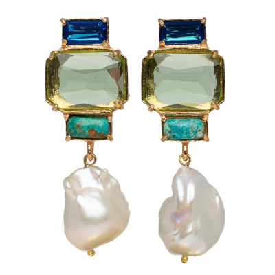 Shop Christie Nicolaides Bambina Earrings Pale Green In Gold