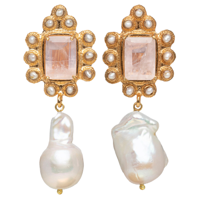 Shop Christie Nicolaides Amalita Earrings Pale Pink In Gold