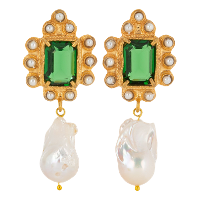 Shop Christie Nicolaides Amalita Earrings Green In Gold