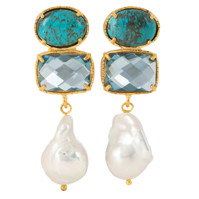 Shop Christie Nicolaides Amaia Earrings Blue In Gold