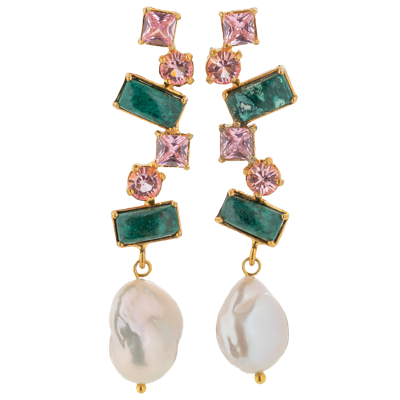 Shop Christie Nicolaides Marita Earrings Turquoise & Pink In Gold