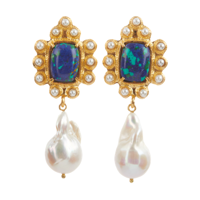 Shop Christie Nicolaides Amalita Earrings Green & Blue In Gold