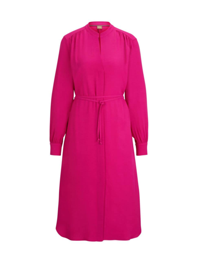 Shop Hugo Boss Women's Belted Shirt Dress With Collarless Styling And Button Cuffs In Pink