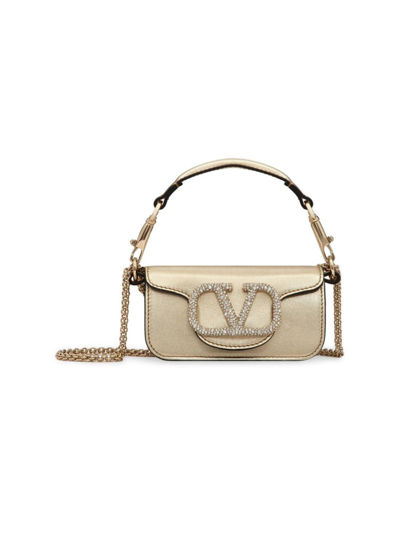 Shop Valentino Women's Locò Micro Bag With Chain And Jewel Logo In Platinum Crystal