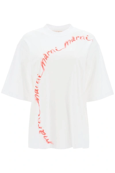 Shop Marni Wavy Logo Oversized T-shirt In White