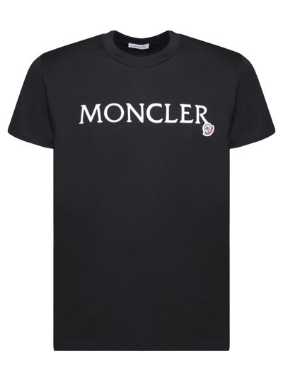 Shop Moncler Embroidered Logo Black T-shirt