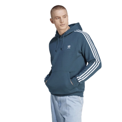 Shop Adidas Originals Mens  3 Stripe Fleece Hoodie In Arctic Night/white