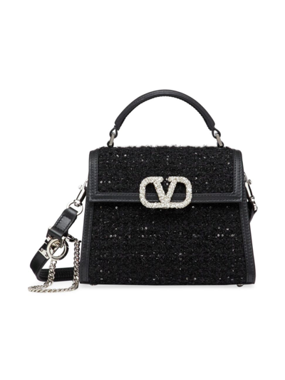 Shop Valentino Women's Mini V-sling Tweed Handbag In Black Crystal