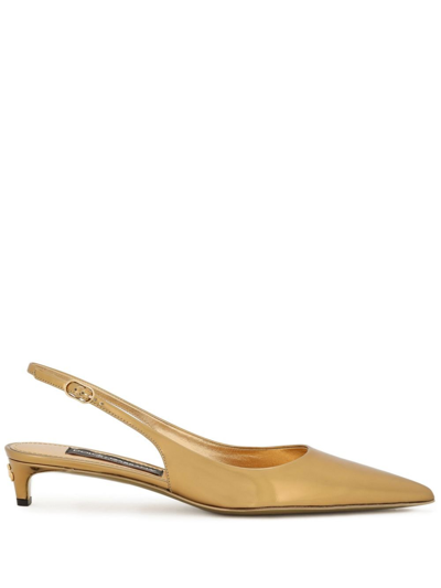 Shop Dolce & Gabbana -tone Lollo 30 Leather Pumps - Women's - Patent Leather/calf Leather In Gold