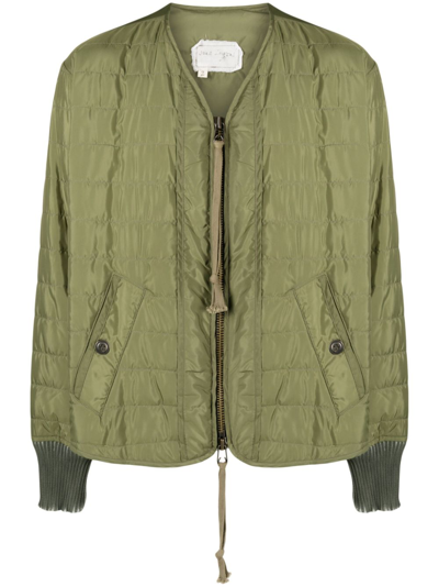Shop Greg Lauren Green Army V-neck Quilted Jacket