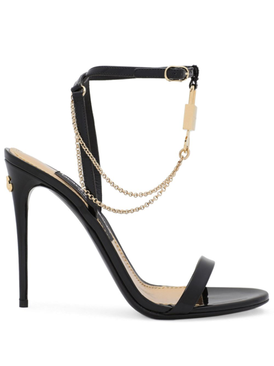 Shop Dolce & Gabbana Black Keira 105 Patent Leather Sandals