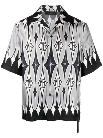 Shop Amiri Black Argyle-print Silk Shirt