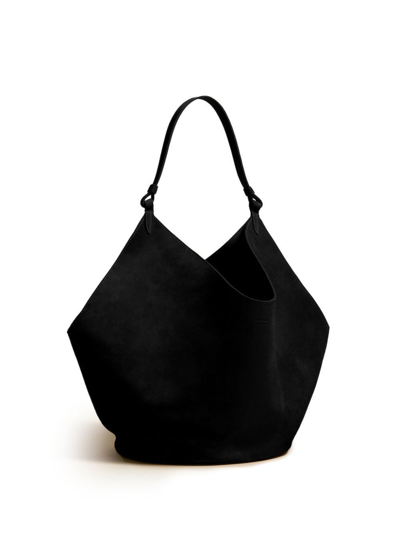 Shop Khaite Black The Medium Lotus Suede Tote Bag