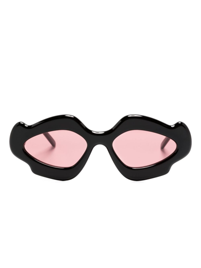 Loewe X Paula's Ibiza Black Scalloped Cat-eye Sunglasses In Black