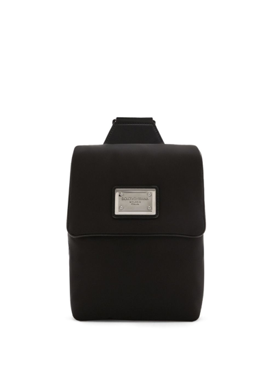 Shop Dolce & Gabbana Black Logo-plaque Mini Messenger Bag